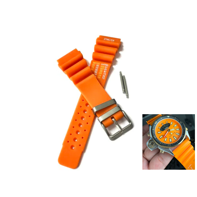 Pulseira de Borracha Aqualand 24mm Co22 Jp2004 Série Prata Laranja 24mm + Pinos
