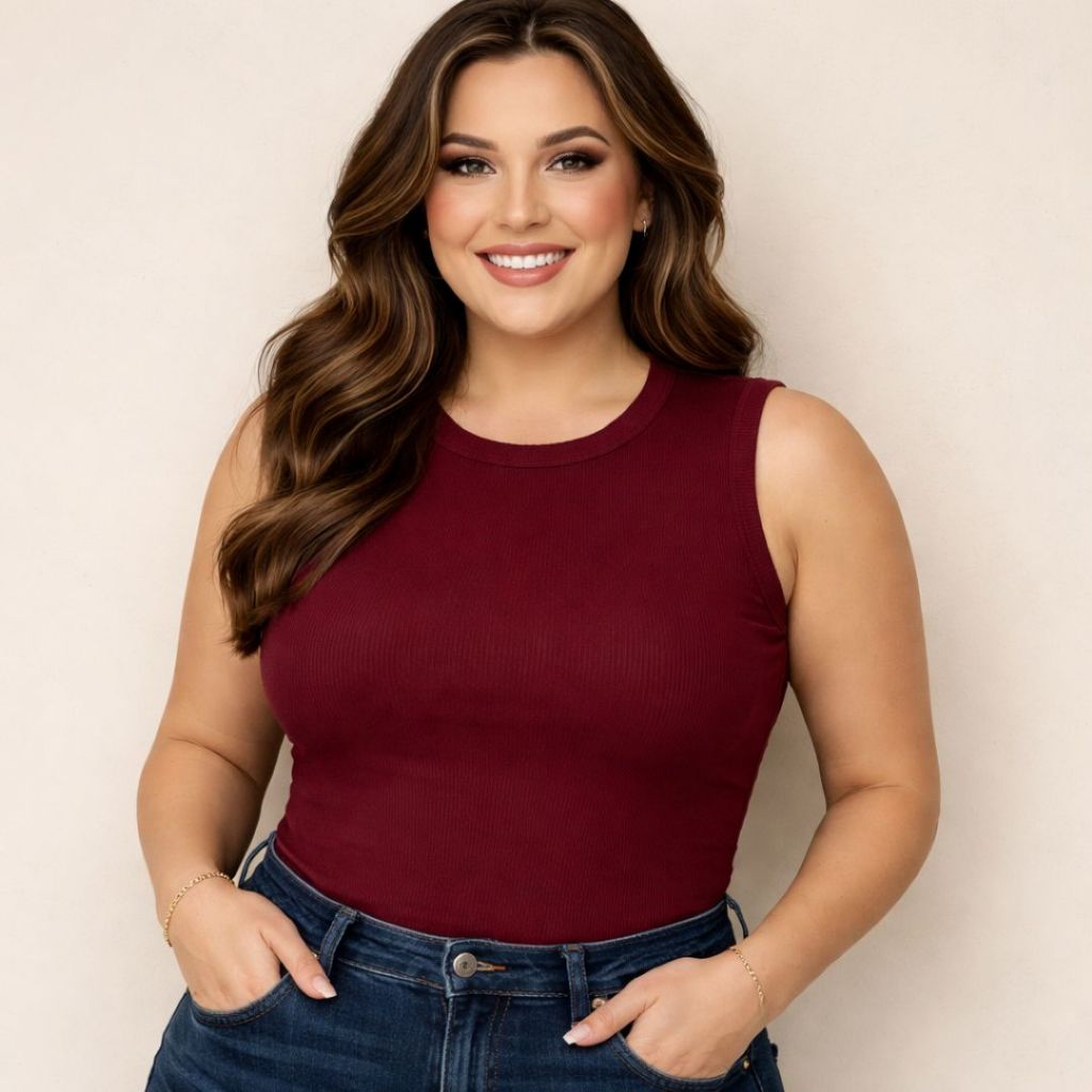 Regata Plus Size Canelada Feminina Algodão Básica Casual Premium com Elastano