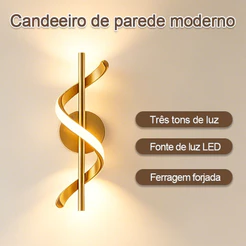 Luminária Parede Moderna LED 3 Tons Luz Dourada Espiral Quarto Sala Deco Luxo 40cm