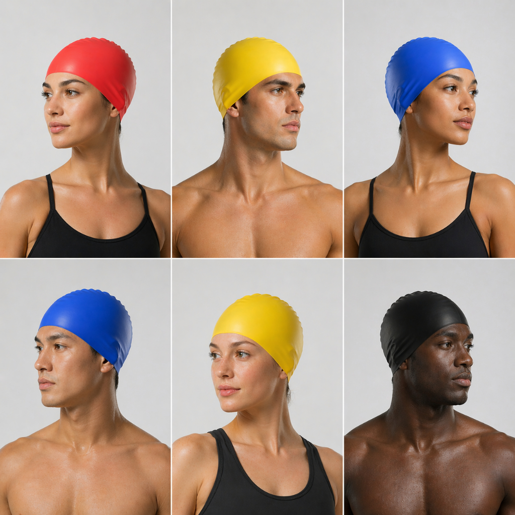 Touca de Natação Impermeável Pisicina Silicone Poliamida Protege Ouvido Hidrogisnástica Masculino Feminino Infantil