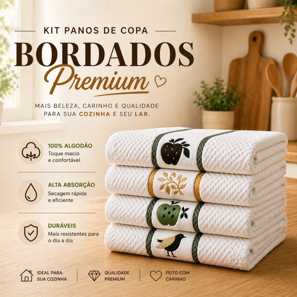 Kit 5 e 3 Panos de Copa Algodão Felpudo Alta Absorção para Cozinha Uso Diário Limpeza Doméstica