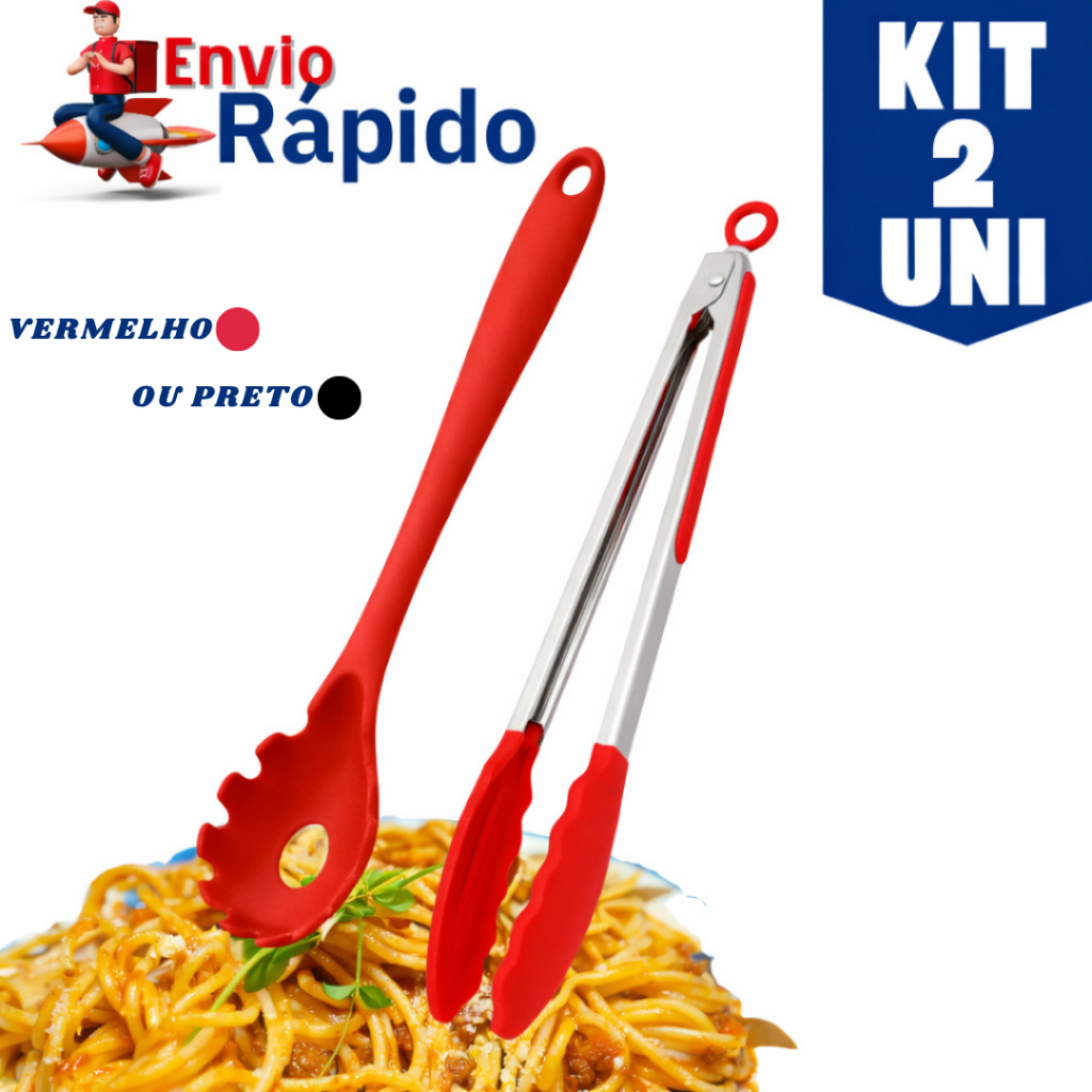 Kit 2 Pegador De Macarrão E Pegador De Silicone Espaguete Massas Utensilio De Silicone