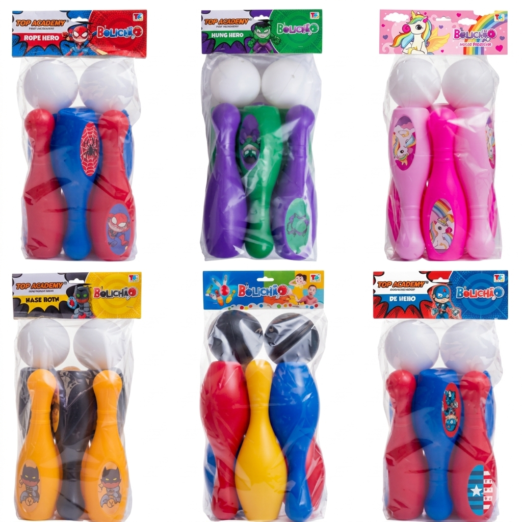 Kit Jogo De Boliche Brinquedo Infantil com 6 pinos 28 cm e 2 bolas