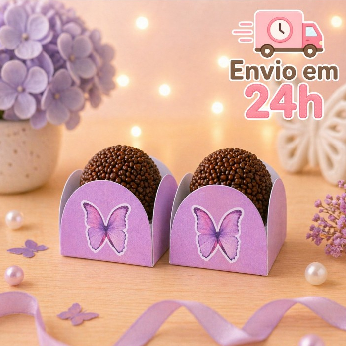 Forminha de Doces Personalizada no tema Borboleta Lilás Lembrancinha de Aniversário - Decoração