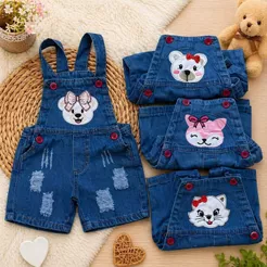 Kit 2 Jardineiras Jeans Short Macacão Moda Infantil Menina
