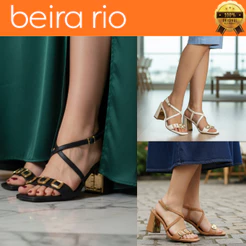 Sandália Feminina Beira Rio Salto Bloco Grosso Médio Detalhe Dourado Bico Quadrado Confortável Fivela 8577102 Original