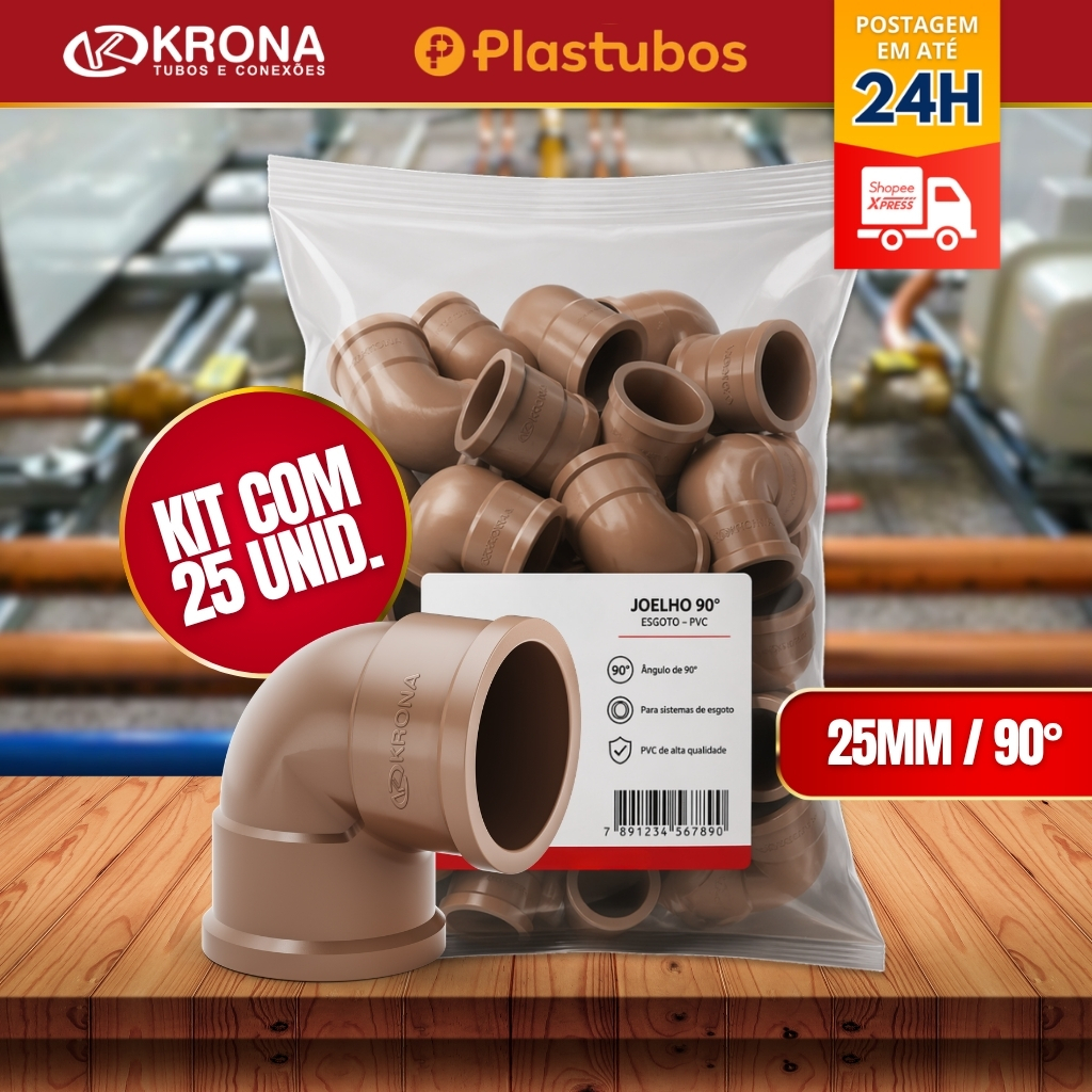 Joelho cotovelo 25mm/50mm/75mm unidades 90 graus 25mm soldável Krona- Plastubos