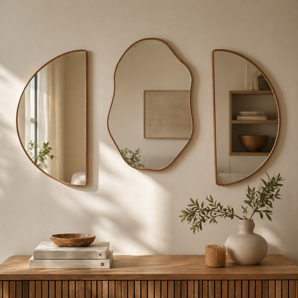 Kit Combo Espelhos Decorativos Com Moldura Em Couro Premium Reforçado - Sala Quarto Hall Banheiro