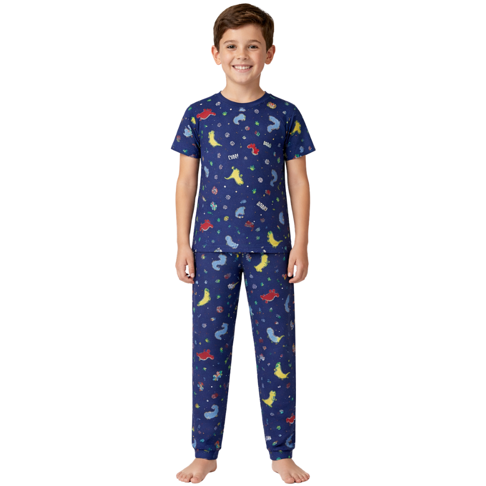 Pijama Infantil Masculino Suede Premium Estampado — Manga Curta e Calça Longa Pijama / Confortável
