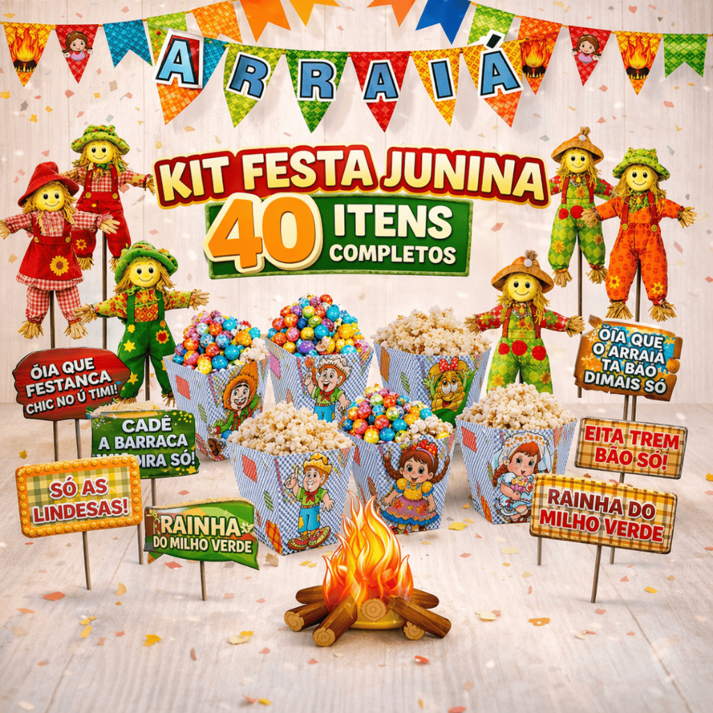 Kit Decoração Enfeite de Mesa Festa Junina Arraiá São João 40 peças