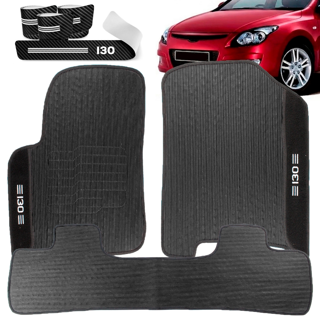 Kit Tapete I30 Bordado 2007 2008 2009 2010 2011 + Soleira Vinil Anti Risco Resistente Uso Diário 4p