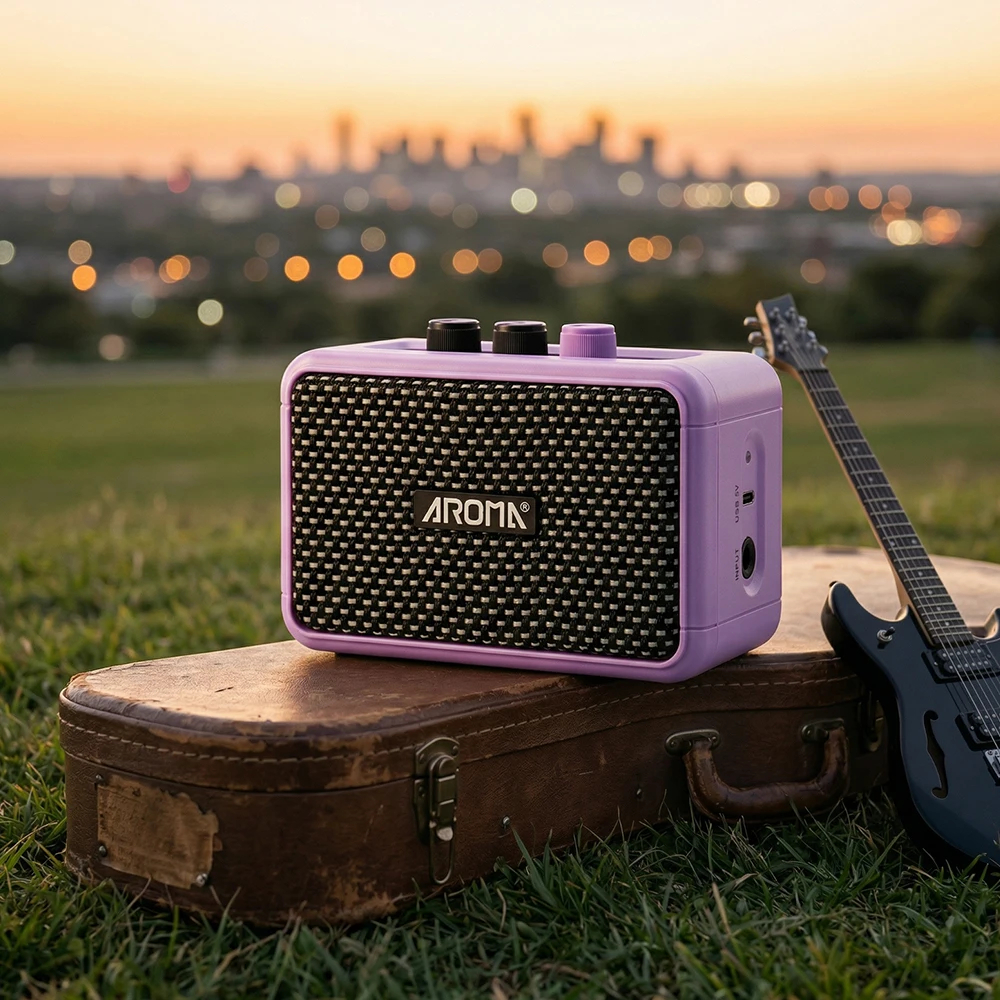 AROMA AG-04 Amplificador de áudio Bluetooth, alto-falante portátil, mini amplificador para guitarra elétrica com saída