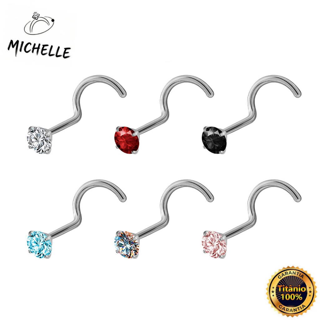 Piercing Nostril Anzol TitâNio com ZircôNia Redonda,disponível em várias cores