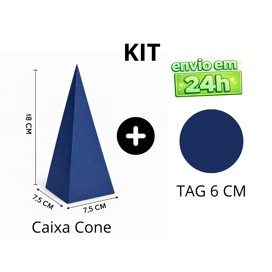 10 Caixa Cone/Pirâmide lisa AZUL ESCURO para personalizar lembrancinhas para festa