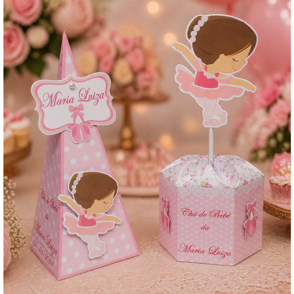 Kit 10 Caixinhas Lembrancinhas Tema Bailarina Personalizada – Chá de Bebê Menina | Aniversário