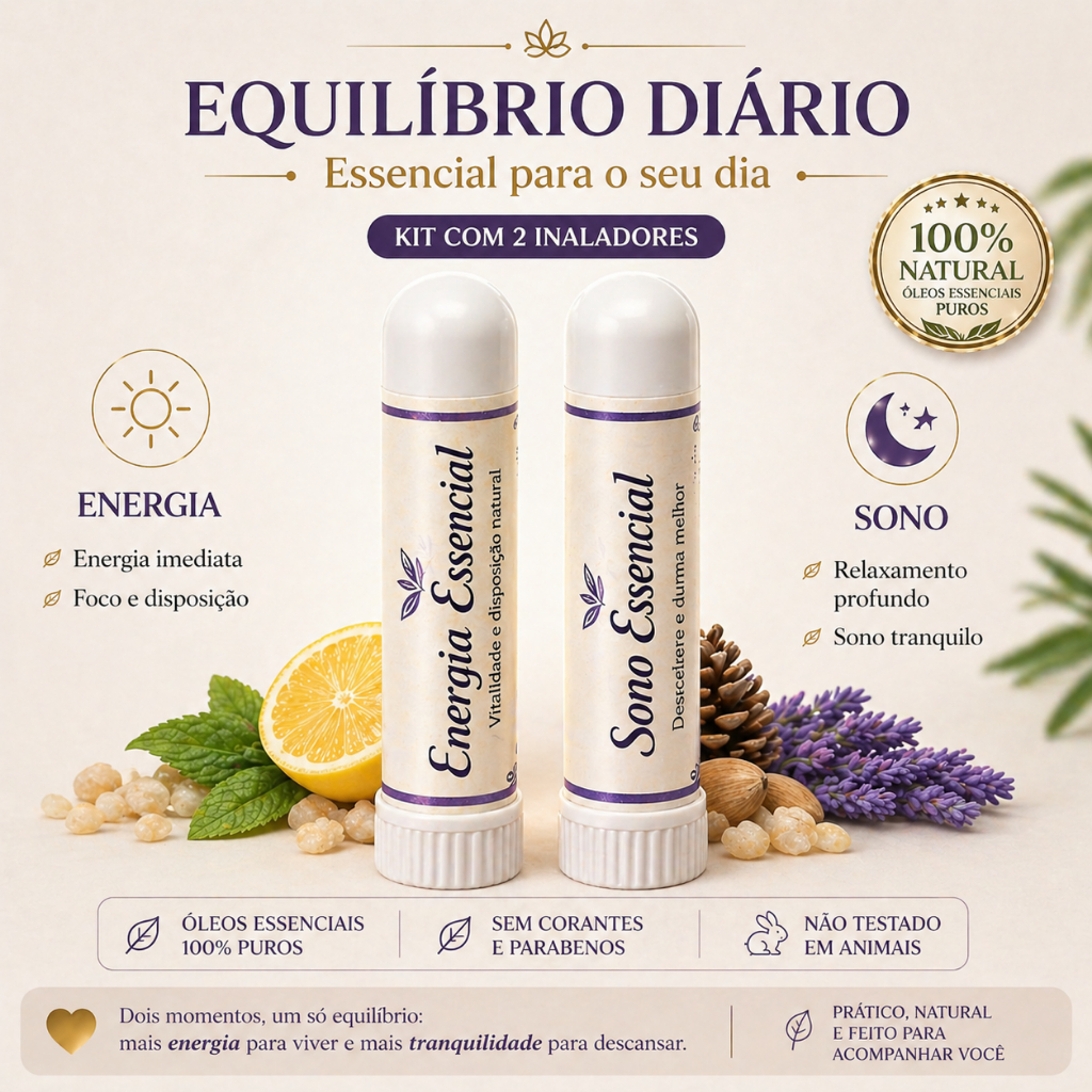 Kit Inalador Aromaterapia Energia + Sono | Disposição de Dia e Relaxamento à Noite | Óleos Essenciais - 2 unidades