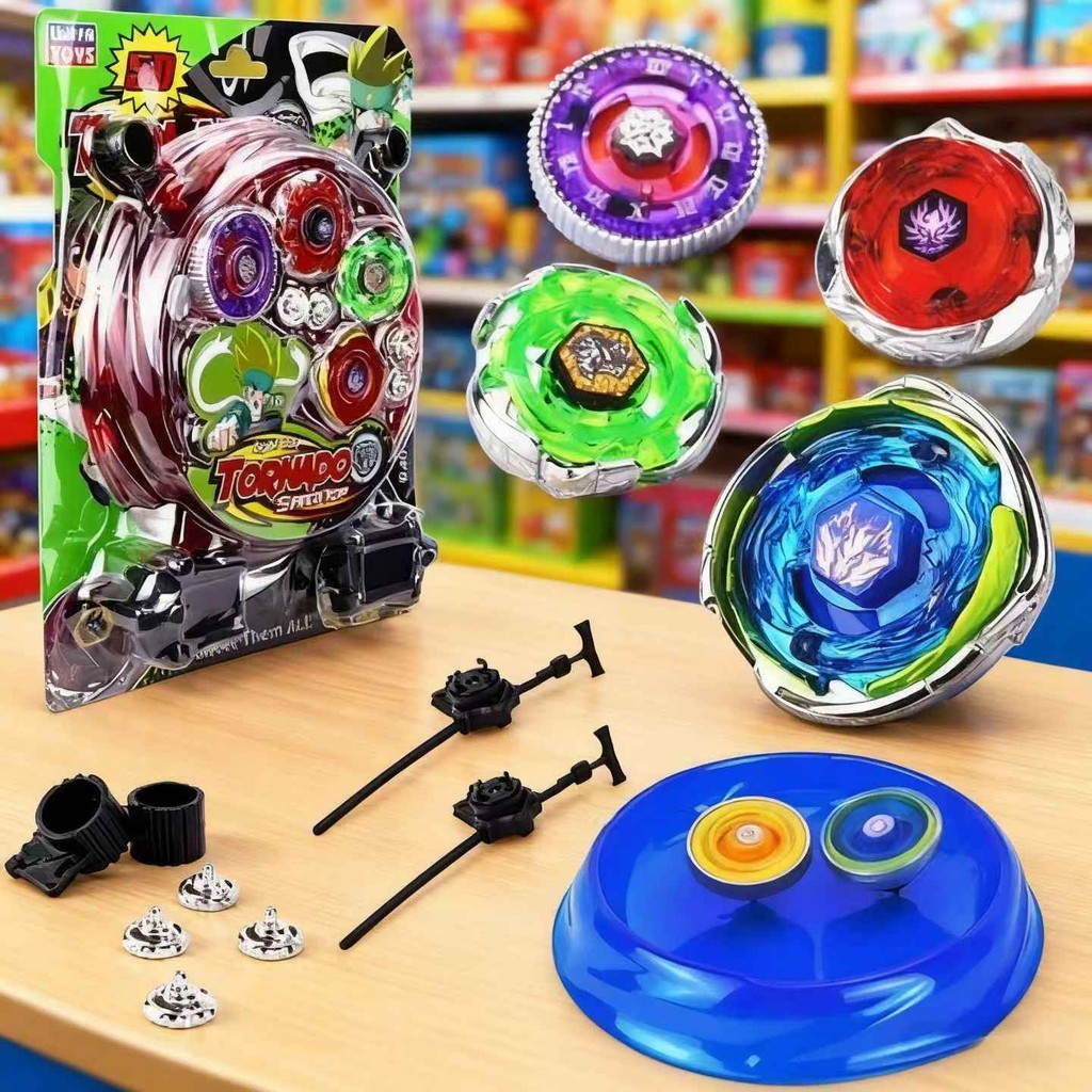 Pião de Batalha Metal Com Led Luz + Lançadores + Ponteiras + Arena Brinquedo Pião Luz