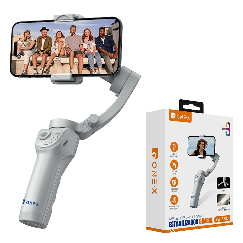 ONEX Gimbal Estabilizador de 3 Eixos para Celular com Tripé, Luz LED e Rastreamento Facial para Vídeos Profissionais
