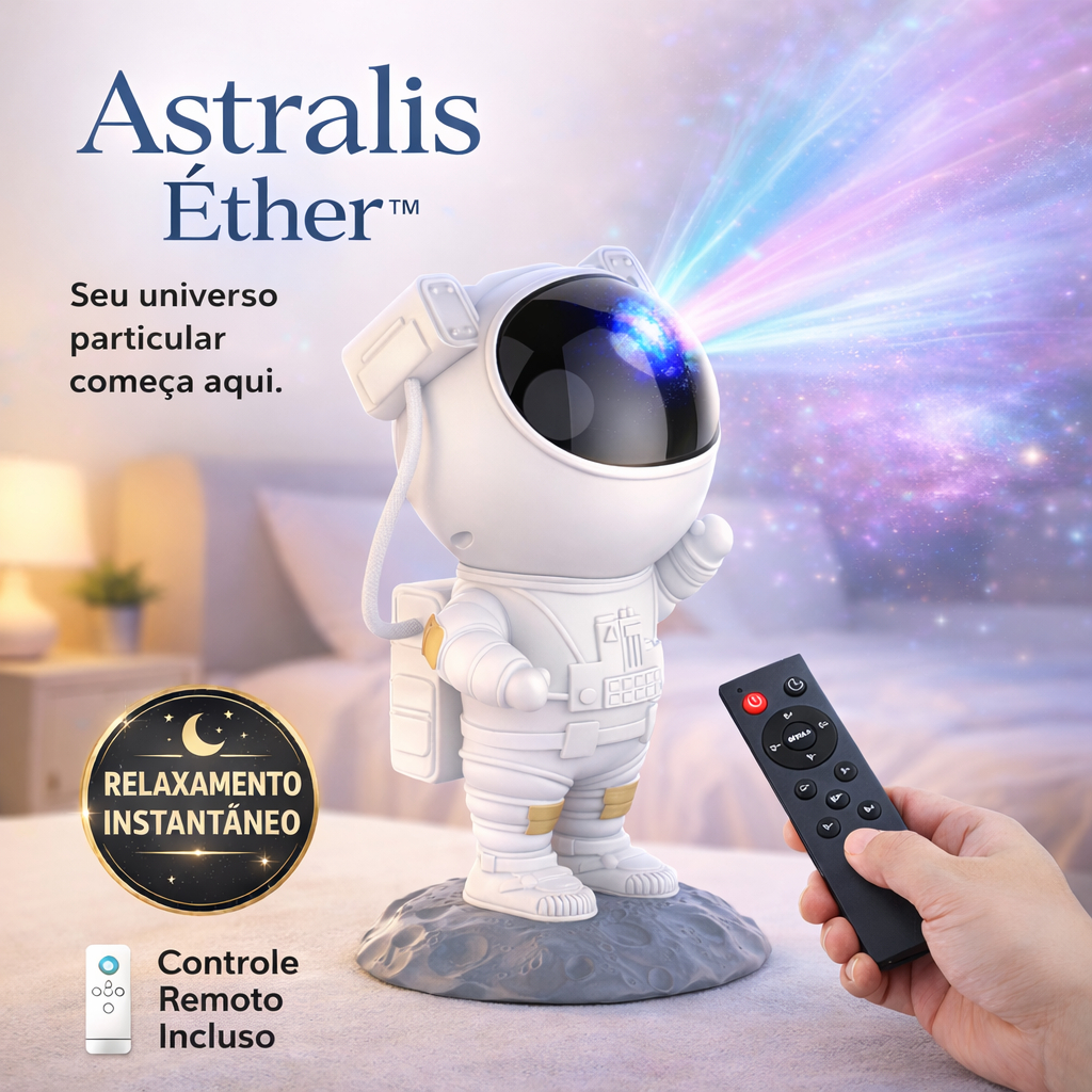 Projetor Astronauta Luz Estrelas Galáxia LED com Controle Remoto Rotação 360°