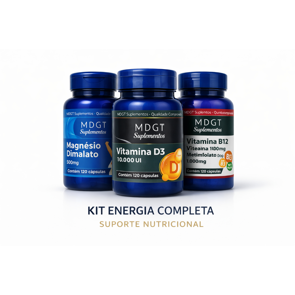 Kit 11 -  Energia, Imunidade e Foco  B12 .1000 mcg + Magnesio Dimalato+ B3 + Vitamina  D3 + 10000+Metilfol .360 cápsulas