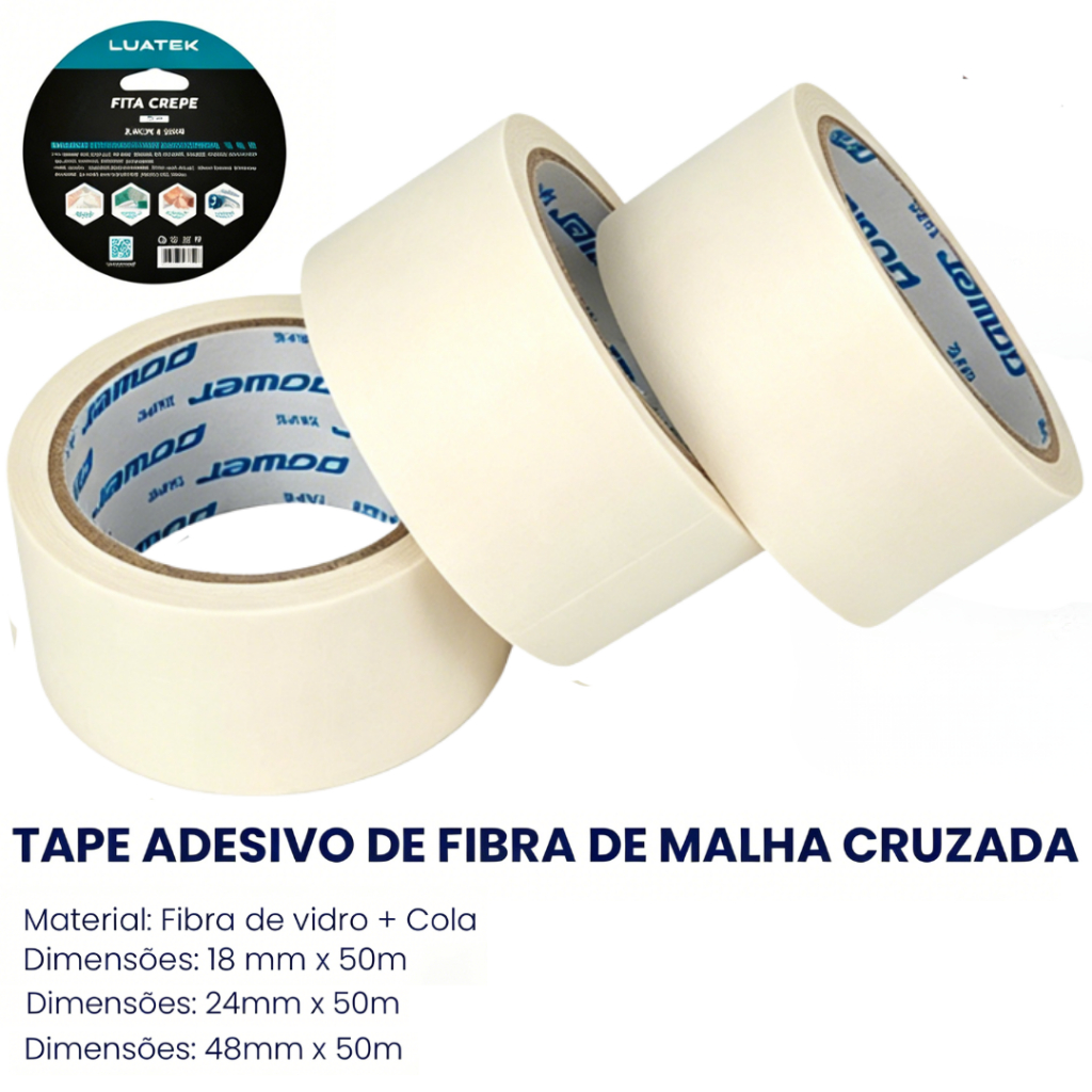 Kit 3 Fita Crepe Adesiva de Máscara para Pintura 50MX1.8/2.4/4.8CM Resistente Sem Resíduos