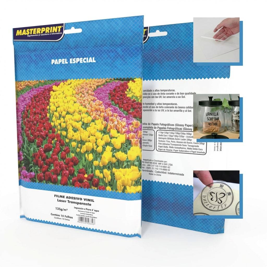 Kit 10 Adesivos Vinil Transparente Aprova D'água A4 210 mm x 297 mm Para Impressora a Laser