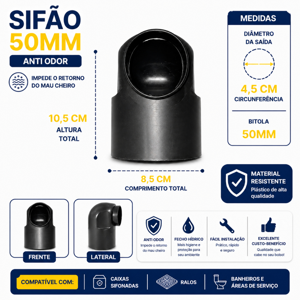 Sifão Caixa Sifonada 50mm Pequeno Padrão Herc Anti Odor
