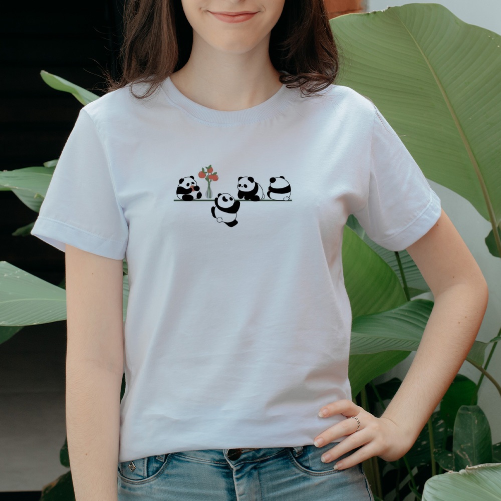 Camiseta Panda Estampada 100% Algodão Premium Unissex Camisa Casual Fofa Kawaii Manga Curta Gola Redonda Confortável