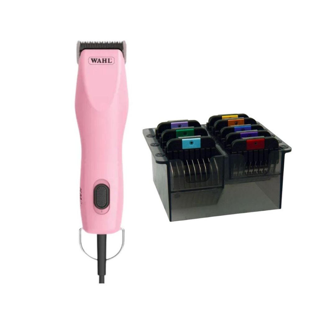 Kit Máquina de Tosa KM2 Wahl Rosa + Pentes Adaptadores Wahl Para Cachorro Gato