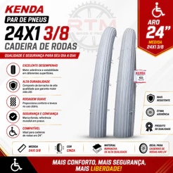 PAR PNEUS CADEIRA DE RODAS 24X1 3/8 CINZA KENDA