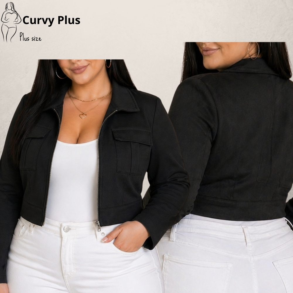 Jaqueta Plus Size Casaco Blusa Feminina Com Ziper Cargo Alfaiataria