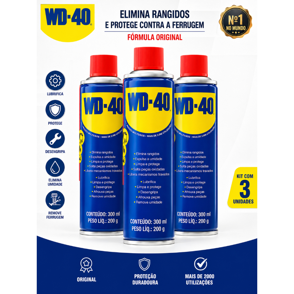 WD-40 Desengripante Lubrificante Spray 300ml  -  Kit 3 Unidades