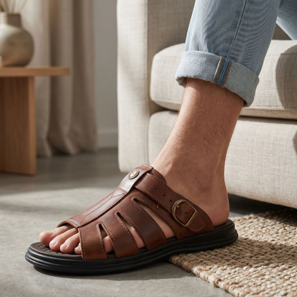 sandália masculina ortopedica chinela anatomica esporão antistress de couro legitimo confortavel