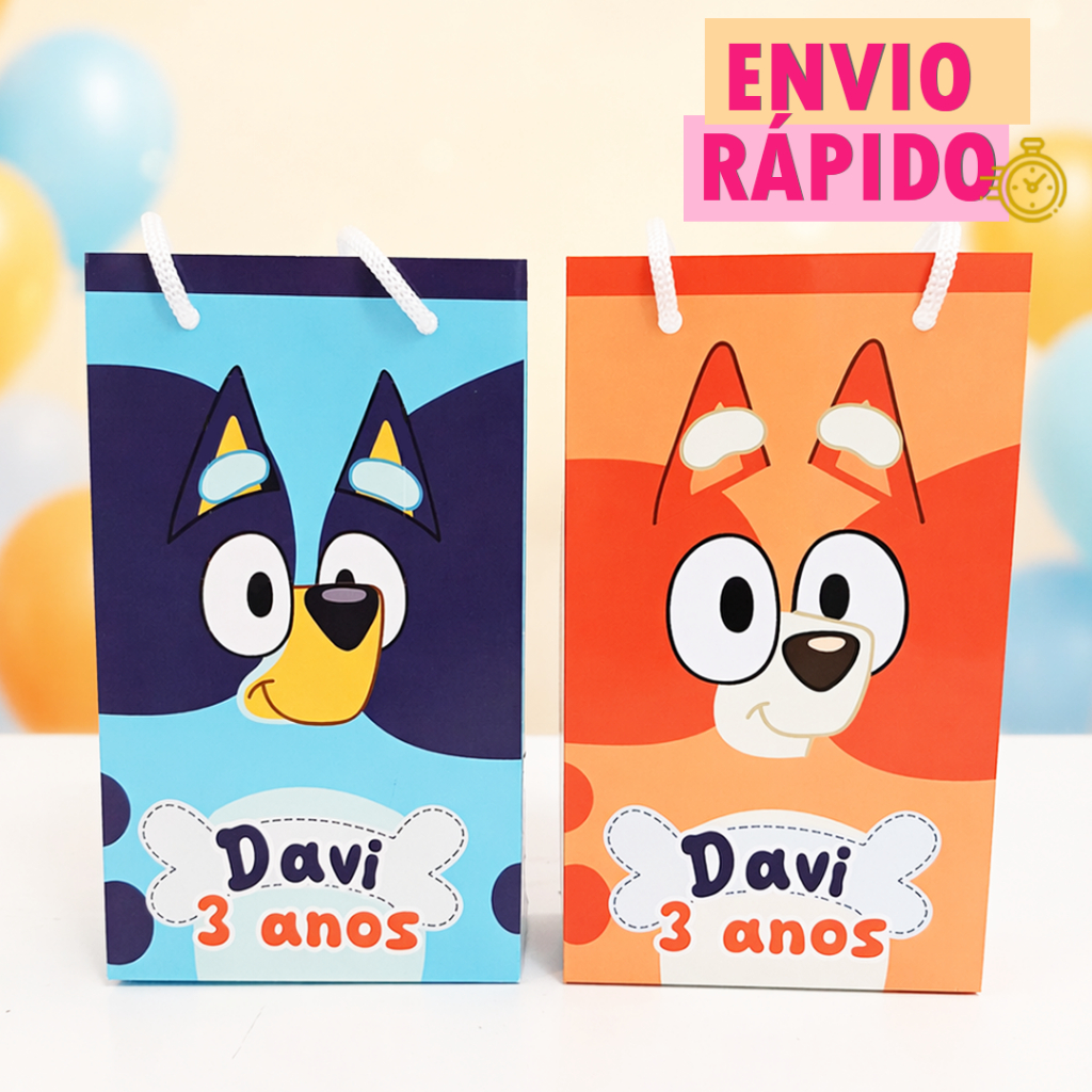 Sacolinhas Surpresa Personalizada P | Bluey e Bingo | PEGUE E MONTE | Lembrancinha Festa Aniversário