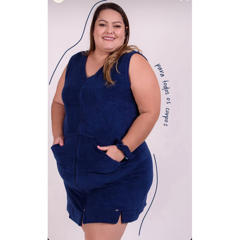 Robe Feminino Atoalhado Plus Size Sem Mangas Com Zíper