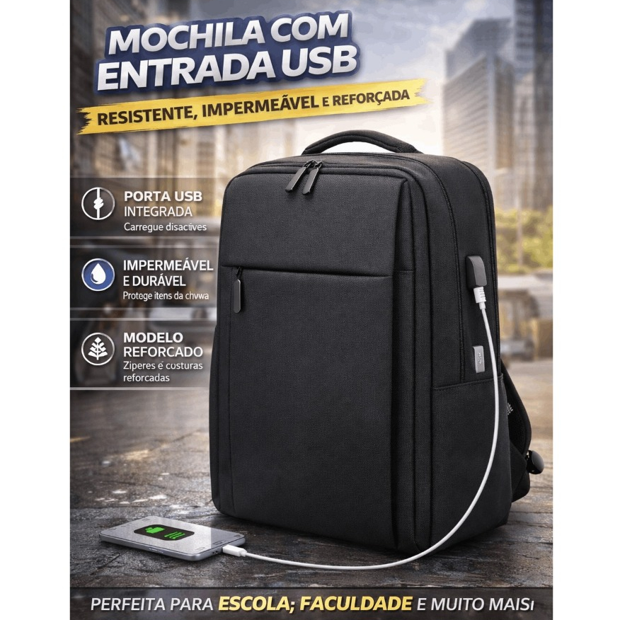 Mochila Masculino e Feminino Para Notebook Moda 18l 15.6 Polegadas Fone de ouvido e USB Executiva