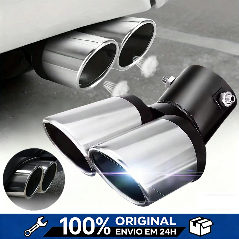 Ponteira Escapamento Universal Tubo Escape Para Carro Com Dupla Ponta De Aço Inoxidável Silenciador Automático