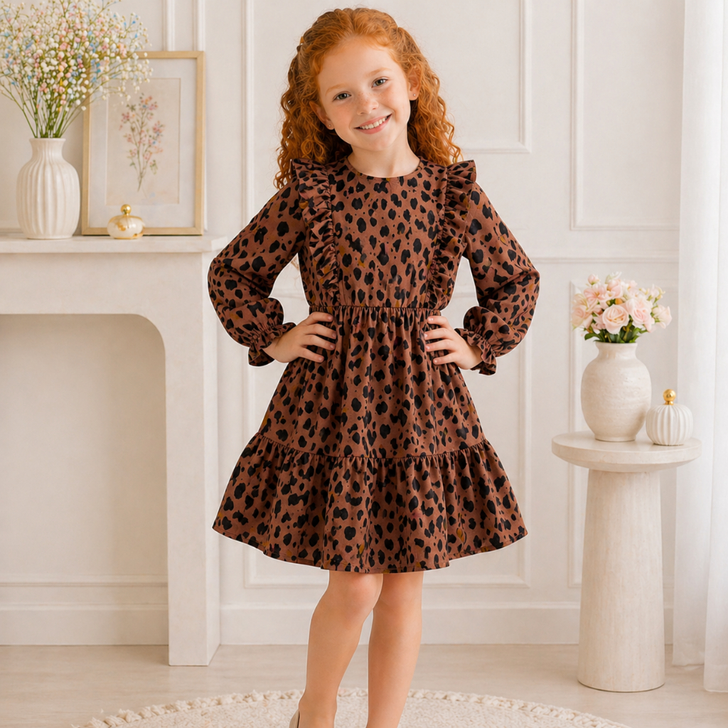 Vestido Menina Boho Festa Presente Aniversário Feminino Manga Longa Outono Inverno Rodado Passei