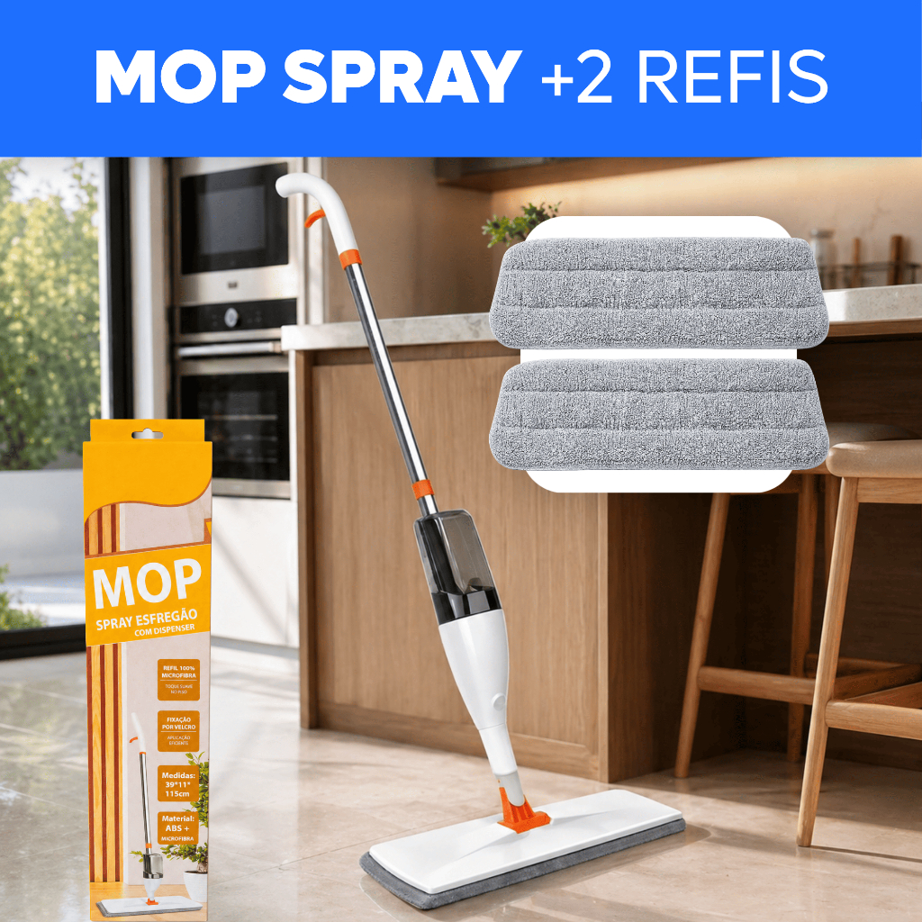 Mop Spray Com Reservatório 2 Refis Microfibra Rodo Esfregão Giratório Limpeza