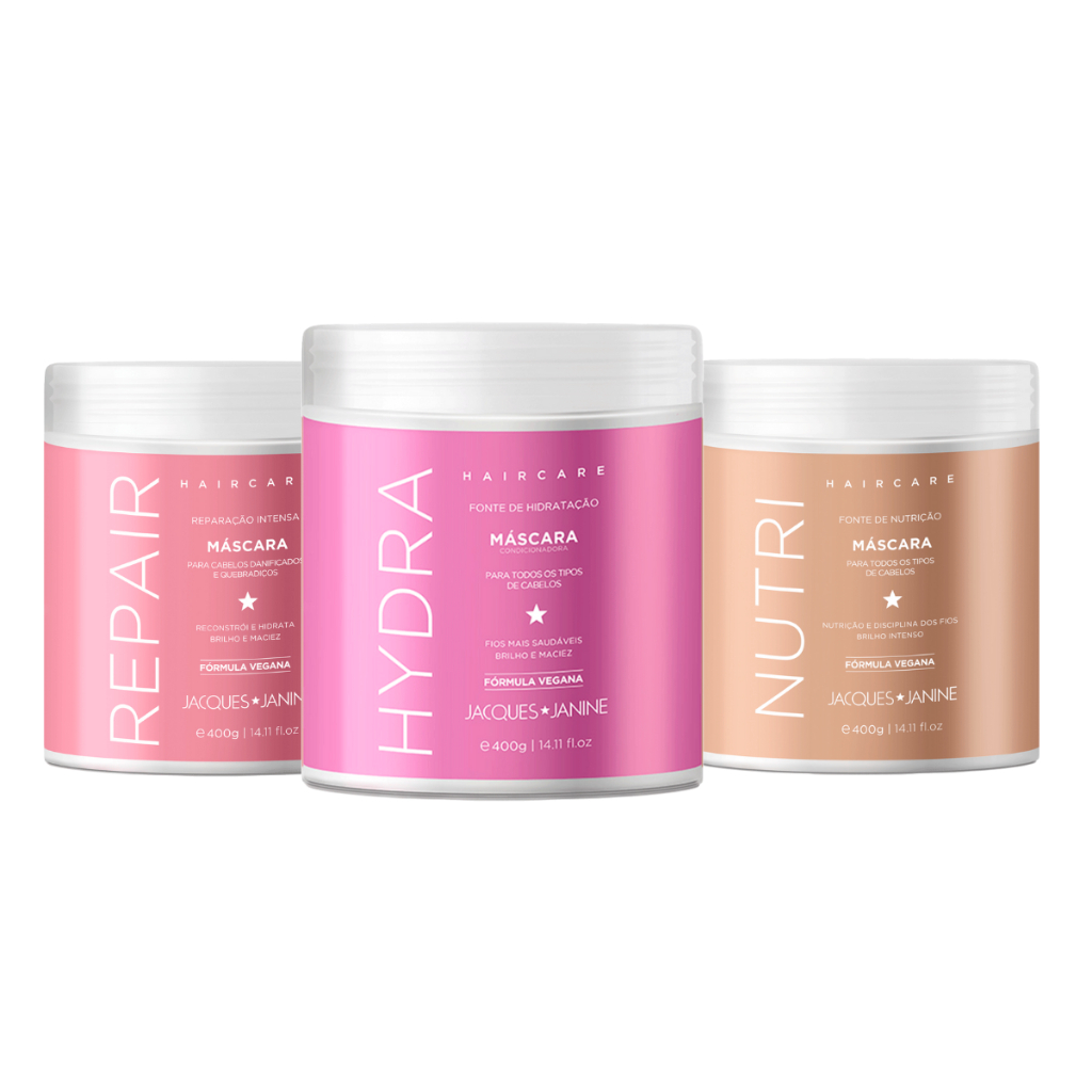 Kit Jacques Janine Hair Care Cronograma Capilar Máscaras Hidratação Nutrição Reconstrução 400g