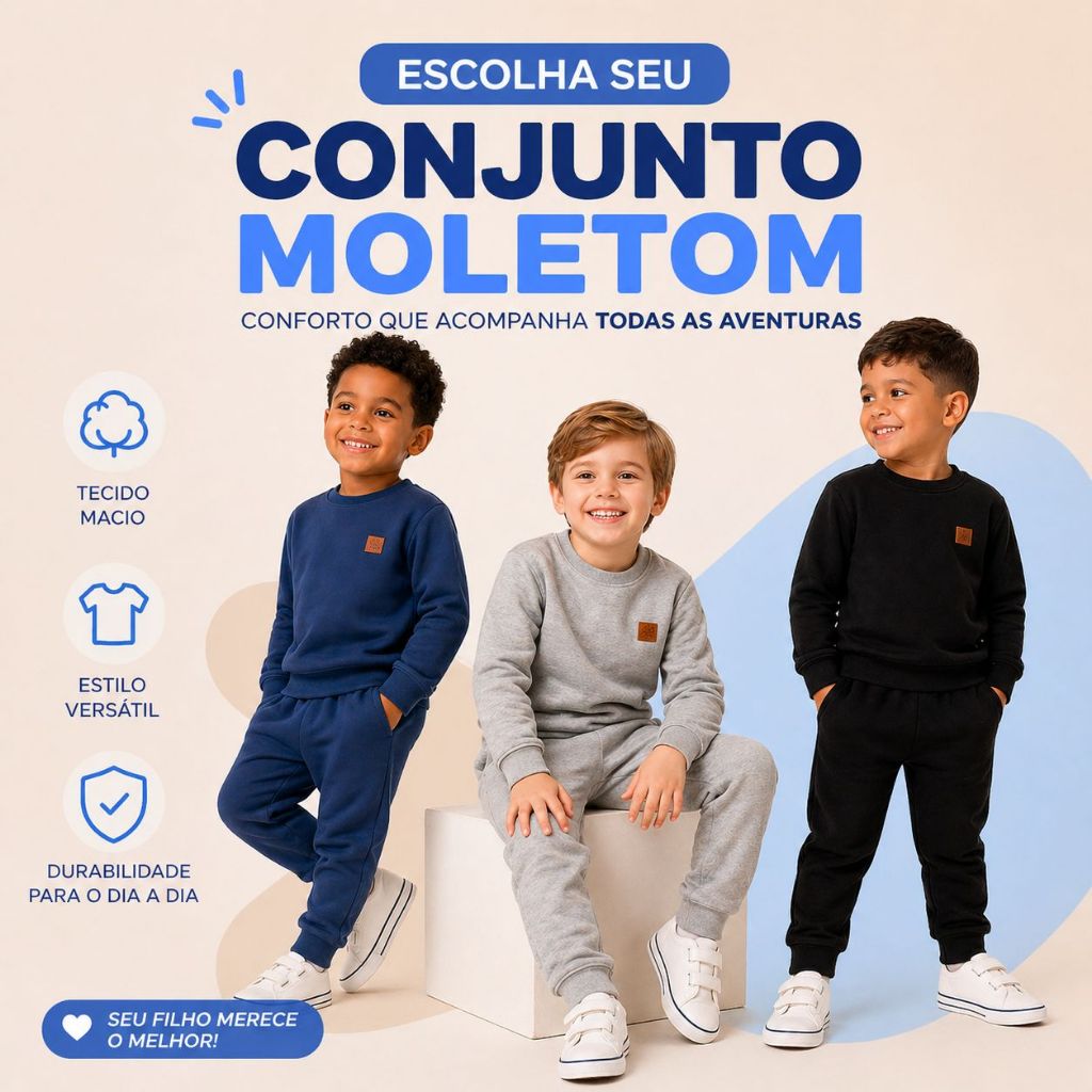Conjunto Liso Moletom Infantil Masculino Premium Quentinho Macio e Confortável para o Dia a Dia Moderno Frio