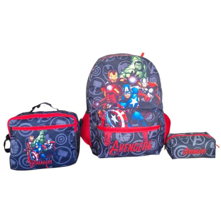 Kit Escolar Os Vingadores Mochila Costas Lancheira Térmica + Estojo 1ziper