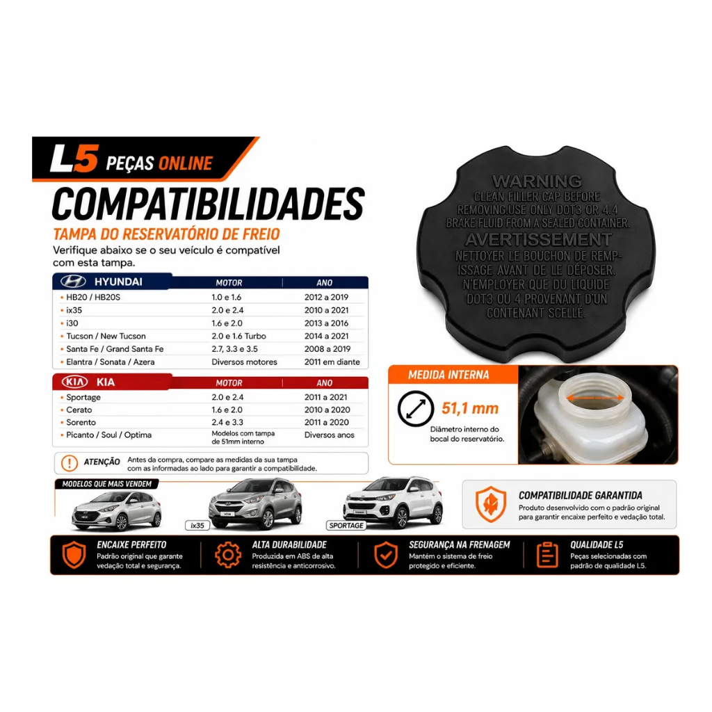 Tampa Reservatorio Oleo Freio Hyundai Elantra Cerato 2010 2011 2012 2013 2014 2015 2016 i30 Tucson Sp2