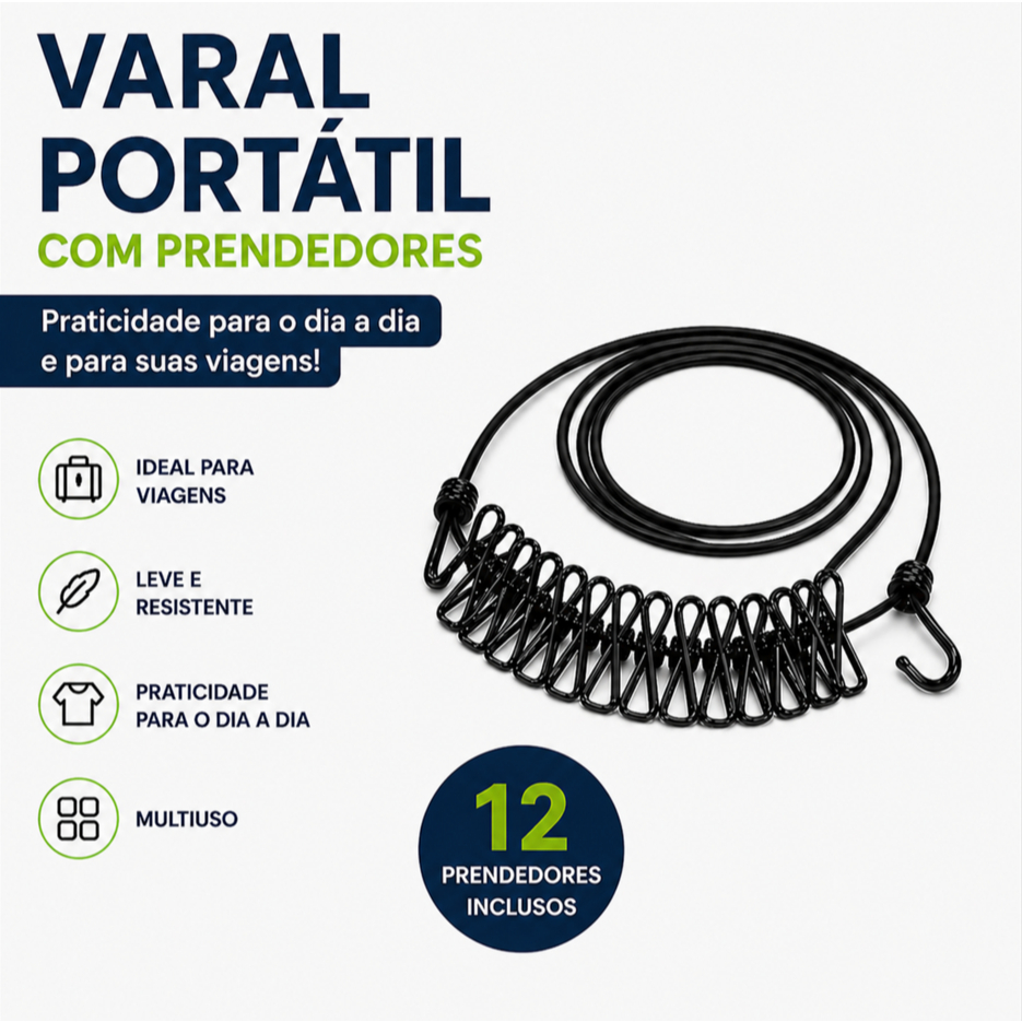Vittak Varal de Corda Elástica Portátil Viagem Acampamento com Prendedor Multiuso Pendurar Foto