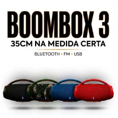 Caixa Som Bluetooth BOOMBOX 3 35CM 80W Moderna e Compacta