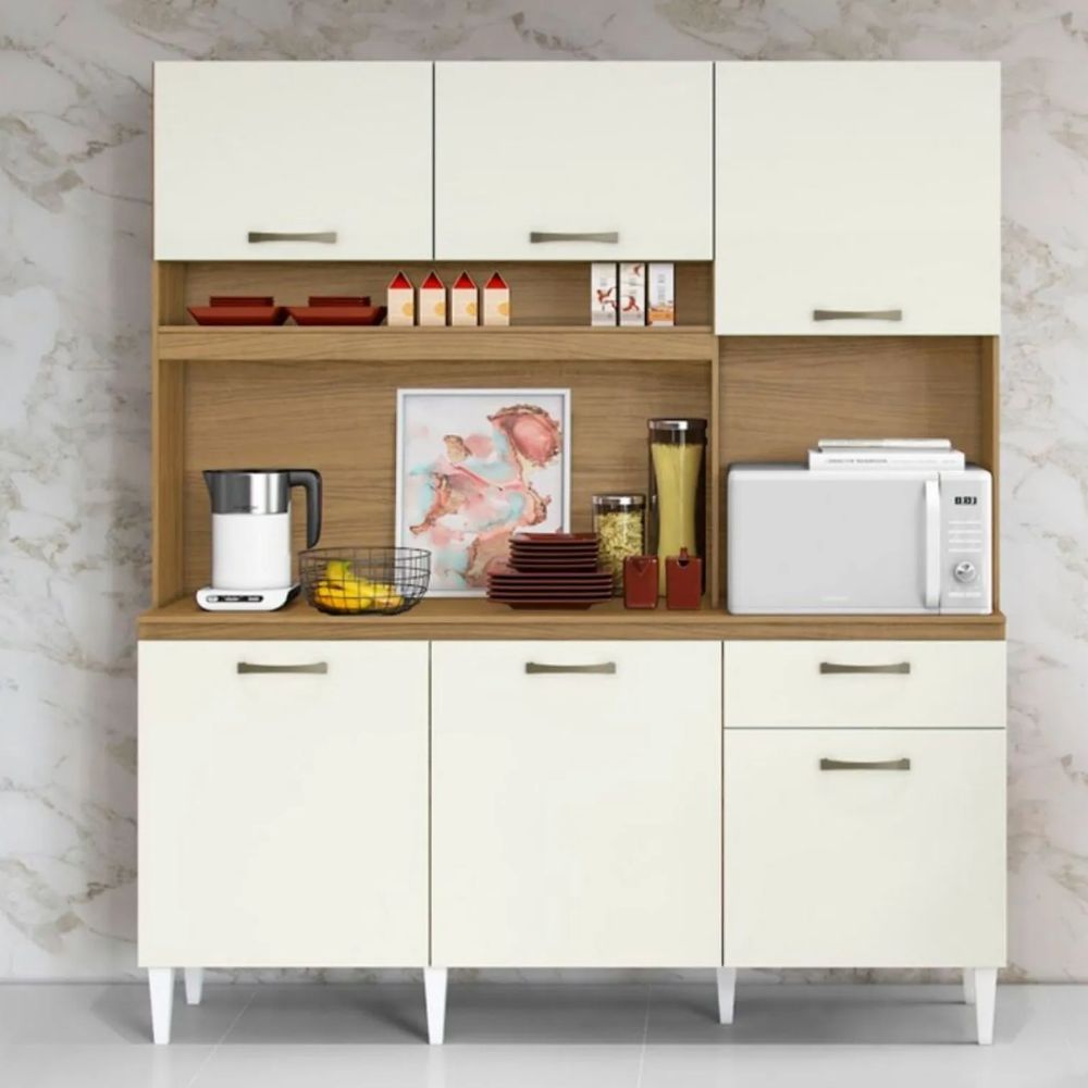 Cozinha Compacta com Tampo 6 Portas 1 Gaveta Siena Aramóveis 1,60cm