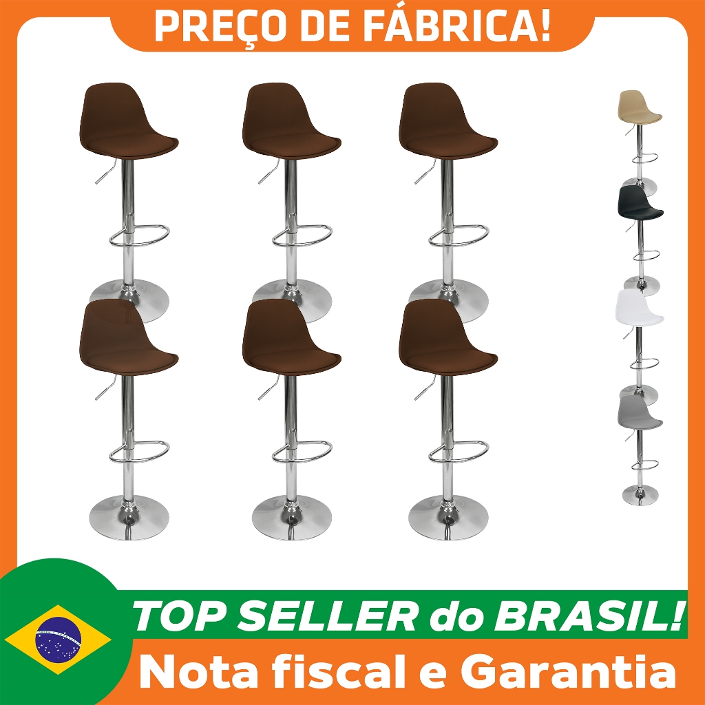 Kit 6 Banquetas Joly Luisa Giratória Regulável Base Giratória Cromada