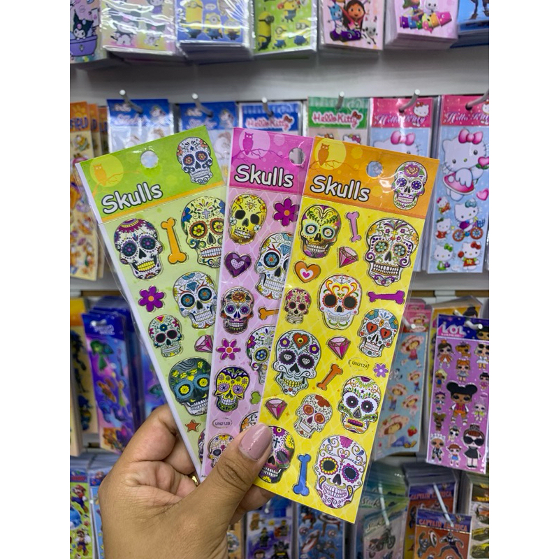 kit com Cartelas de adesivo de caveiras mexicana sticker cartela de adesivos figurinha lembrancinha escola