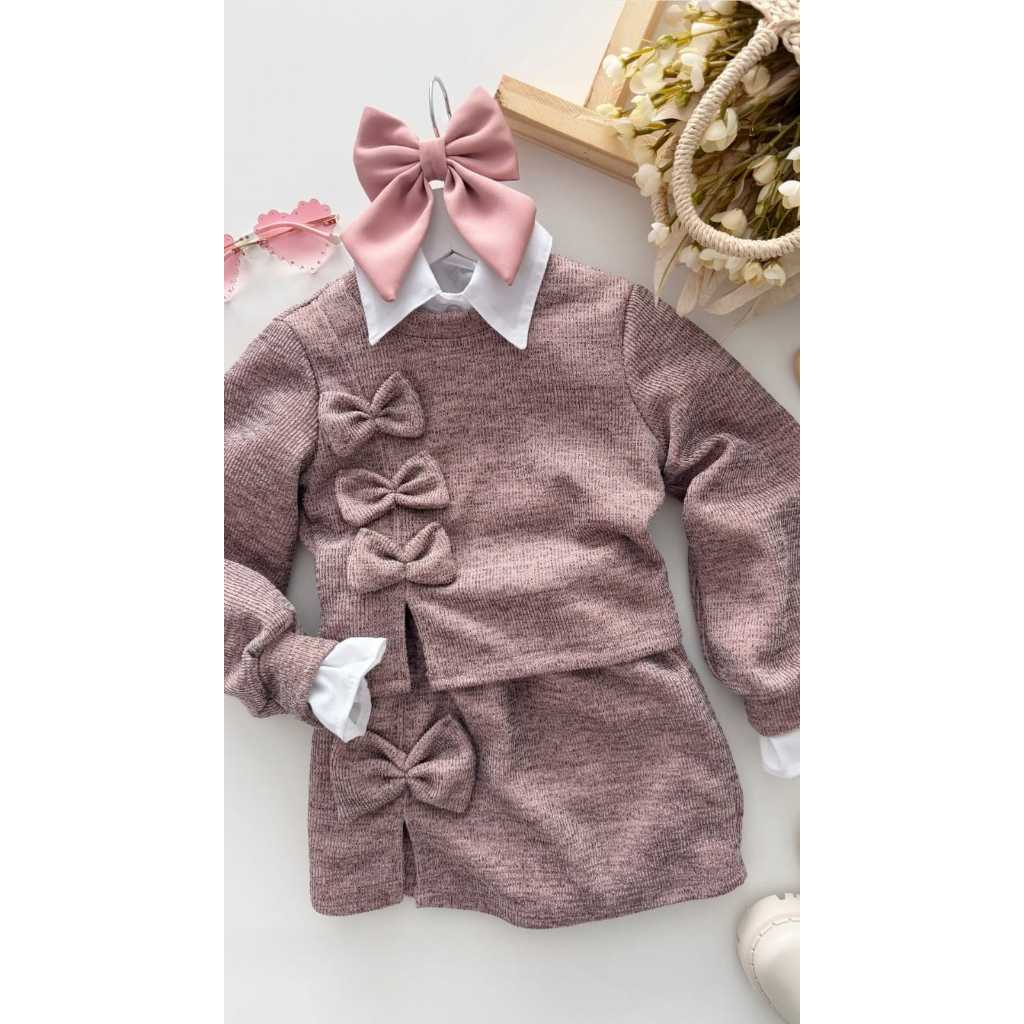 Conjunto Infantil Menina Blusa + Short Saia Lanzinha Meia Estação Outono Inverno