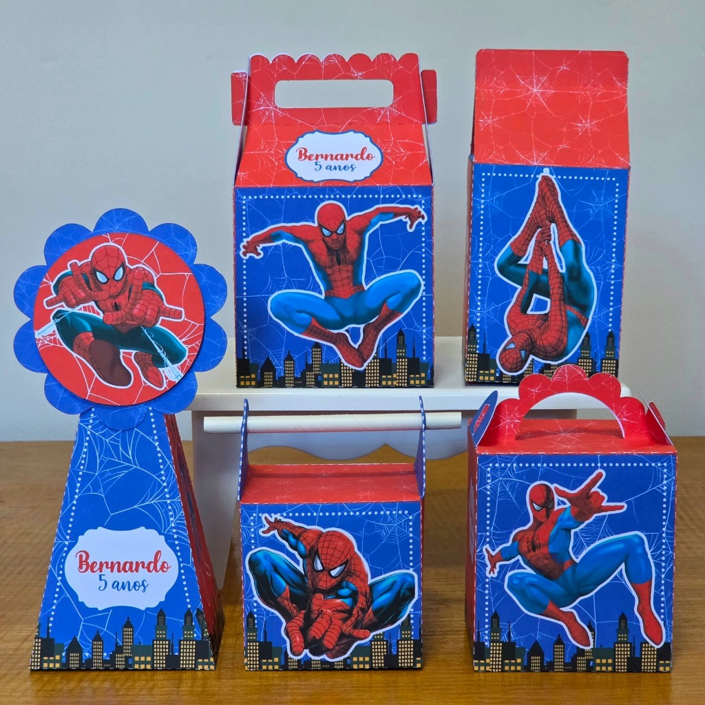 Kit Caixinhas de Festa Homem Aranha PEGUE E MONTE